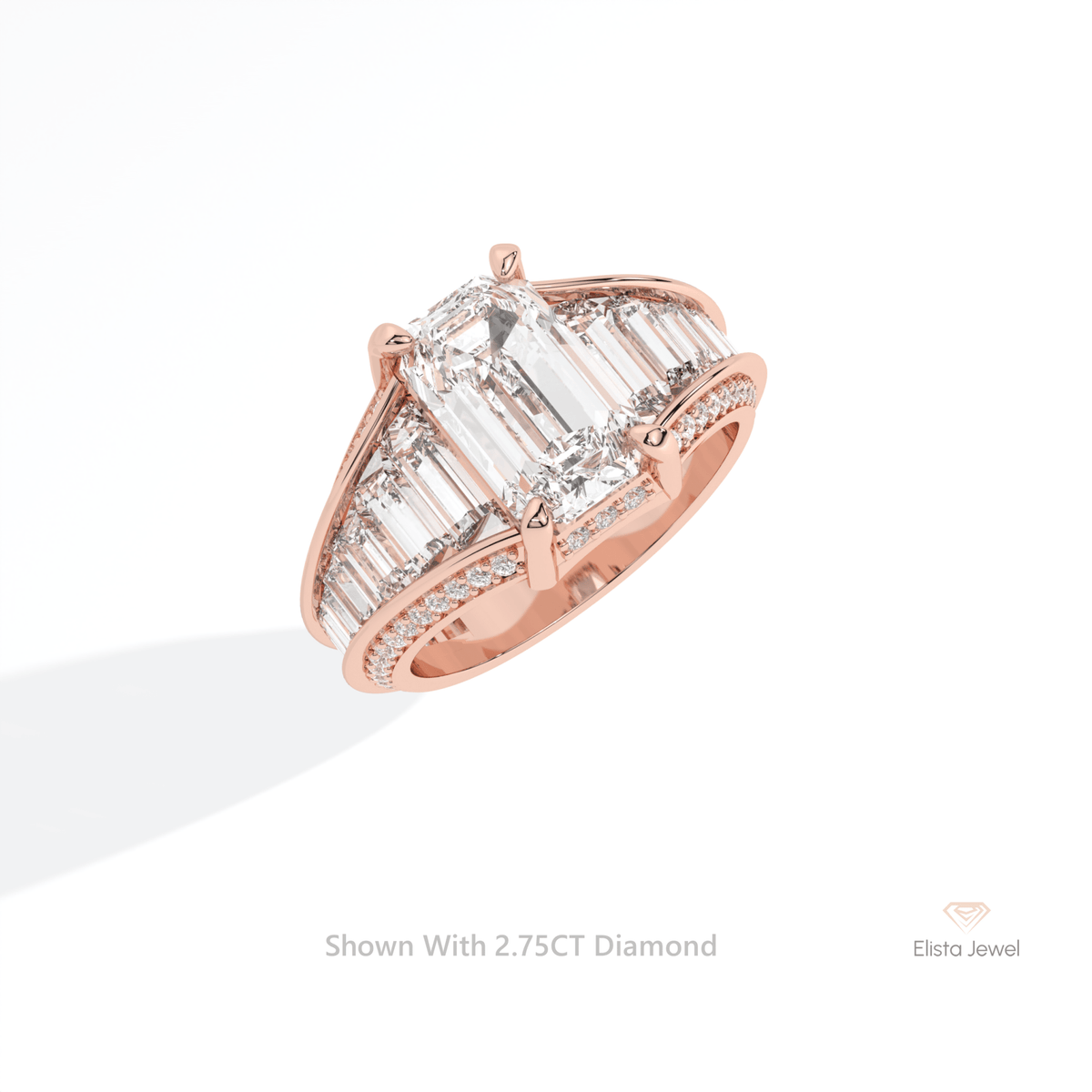 Emerald Cut Accent Art Deco Lab Grown Diamond Ring in Platinum - Lifestyle View