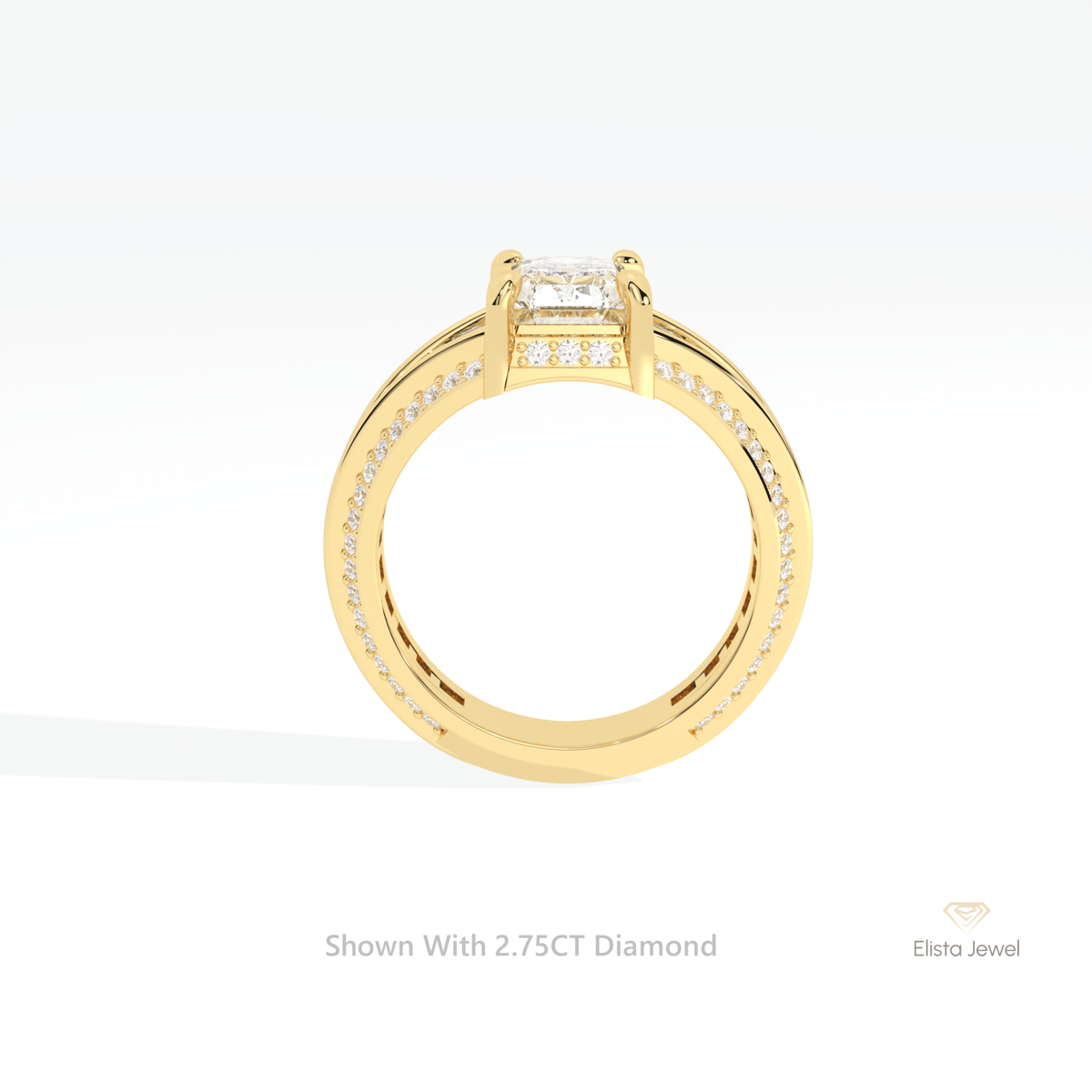 Emerald Cut Accent Art Deco Lab Grown Diamond Ring in 10K Rose Gold - Angled View