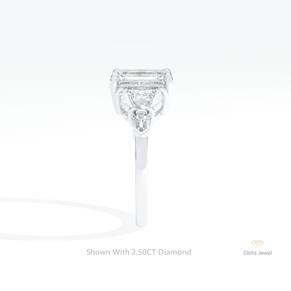 Emerald Cut Accent Engagement Lab Grown Diamond Ring in 18K White Gold - Close-up View