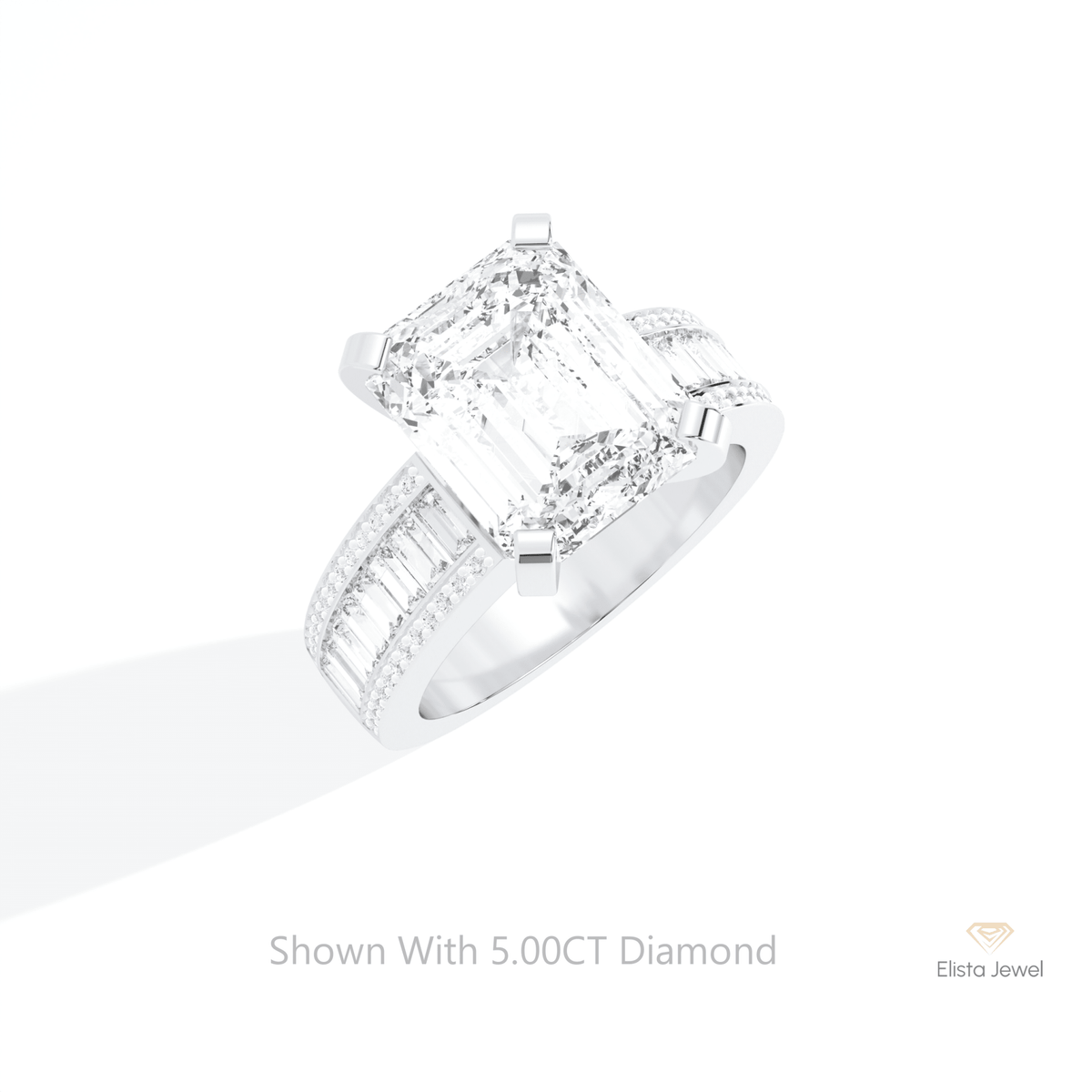 Emerald Cut Accent Engagement Lab Grown Diamond Ring in 14K Rose Gold - Profile View