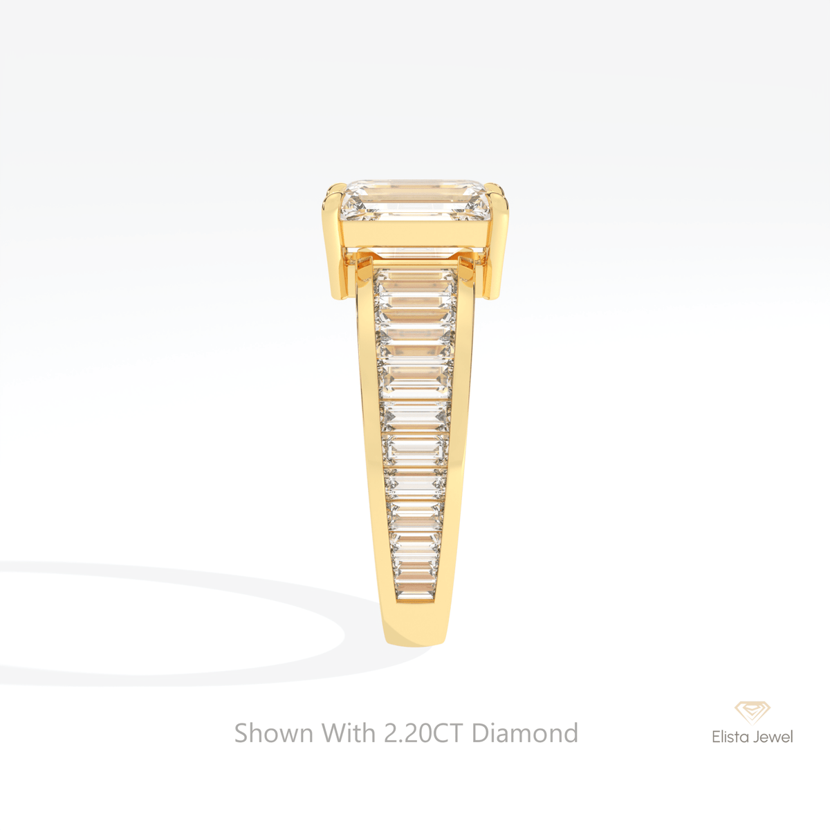 Emerald Cut Accent Engagement Lab Grown Diamond Ring in 14K White Gold - Top View