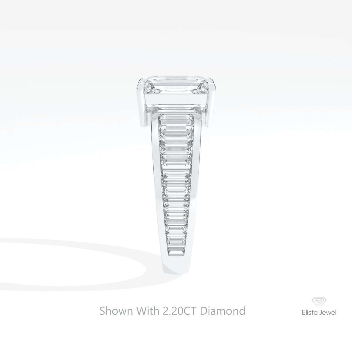 Emerald Cut Accent Engagement Lab Grown Diamond Ring in 18K Yellow Gold - Perspective View