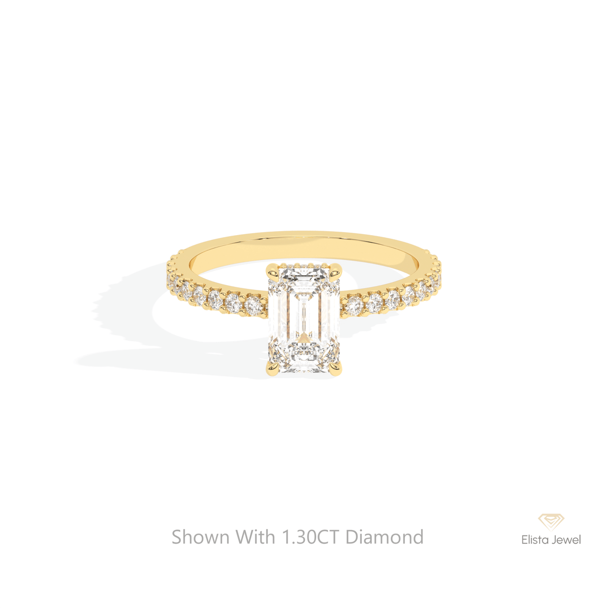Emerald Cut Accent Hidden Halo Lab Grown Diamond Ring in 18K Rose Gold - Ring on Hand View