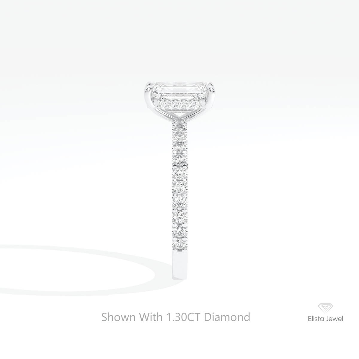 Emerald Cut Accent Hidden Halo Lab Grown Diamond Ring in 18K Yellow Gold - Perspective View