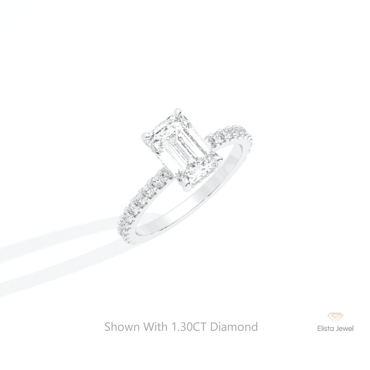 Emerald Cut Accent Hidden Halo Lab Grown Diamond Ring in 14K Rose Gold - Profile View