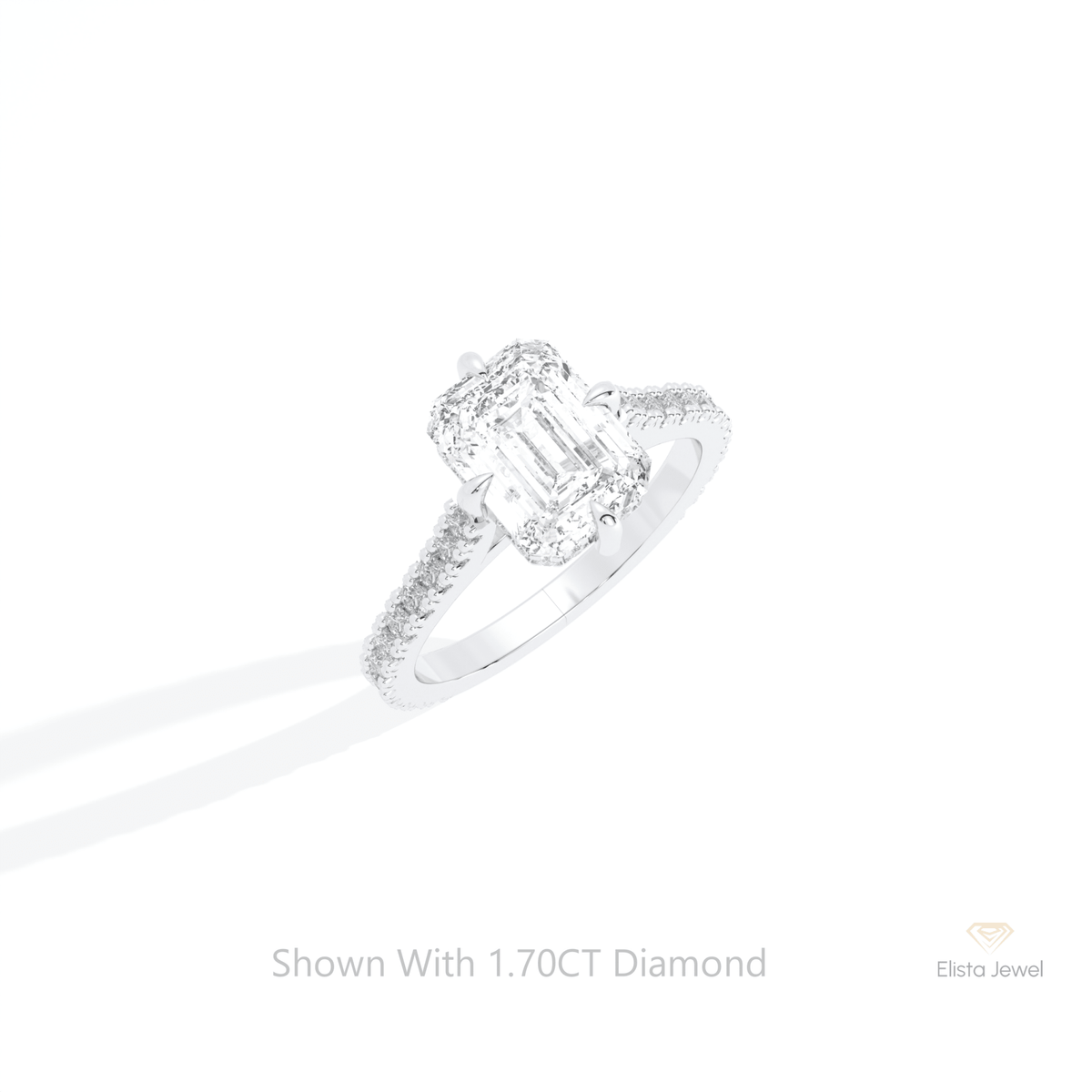 Emerald Cut Accent Hidden Halo Lab Grown Diamond Ring in 10K Yellow Gold - Side View