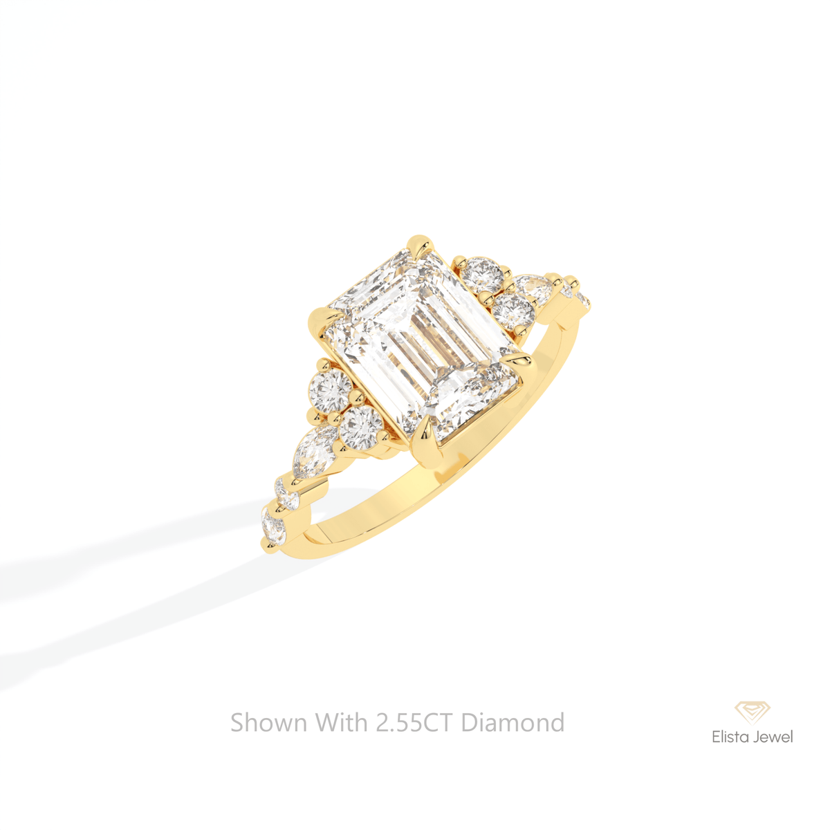 Emerald Cut Accent Wedding Lab Grown Diamond Ring in Platinum - Lifestyle View