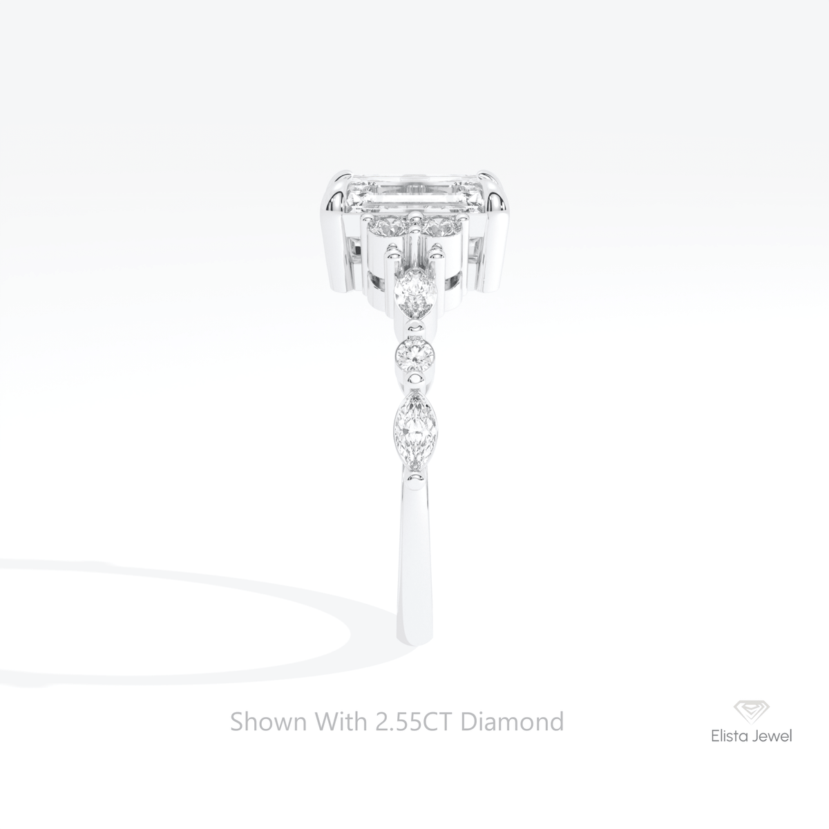 Emerald Cut Accent Wedding Lab Grown Diamond Ring in 18K Yellow Gold - Perspective View