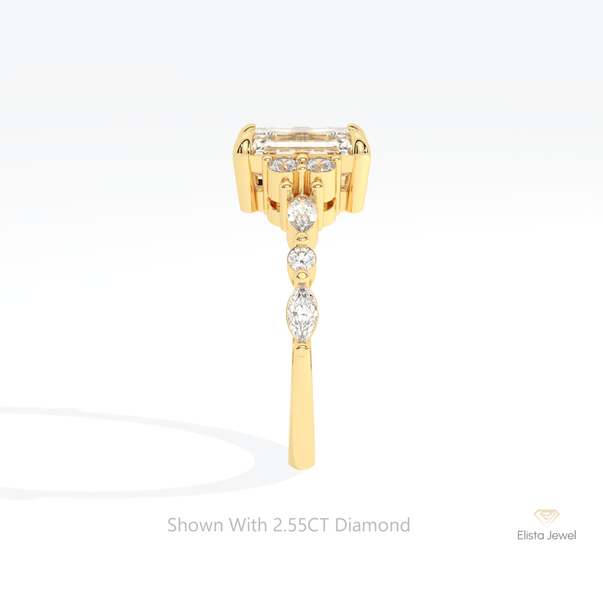 Emerald Cut Accent Wedding Lab Grown Diamond Ring - Additional View