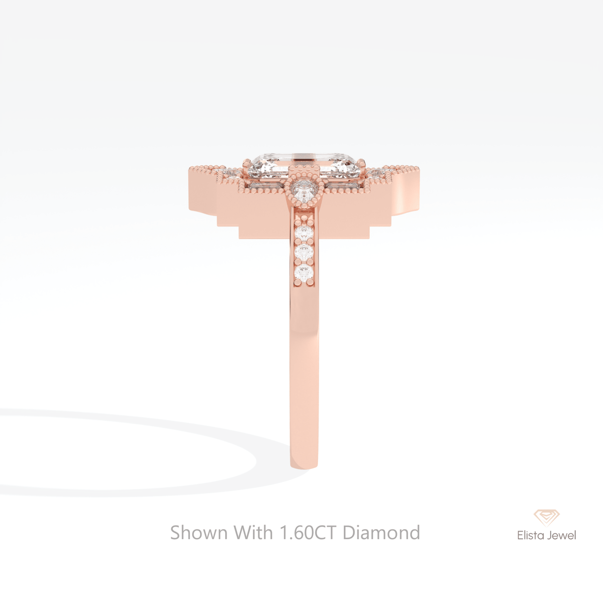 Emerald Cut Art Deco Wedding Lab Grown Diamond Ring - Additional View