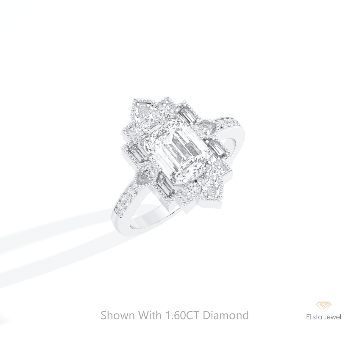 Emerald Cut Art Deco Wedding Lab Grown Diamond Ring in 14K Rose Gold - Profile View