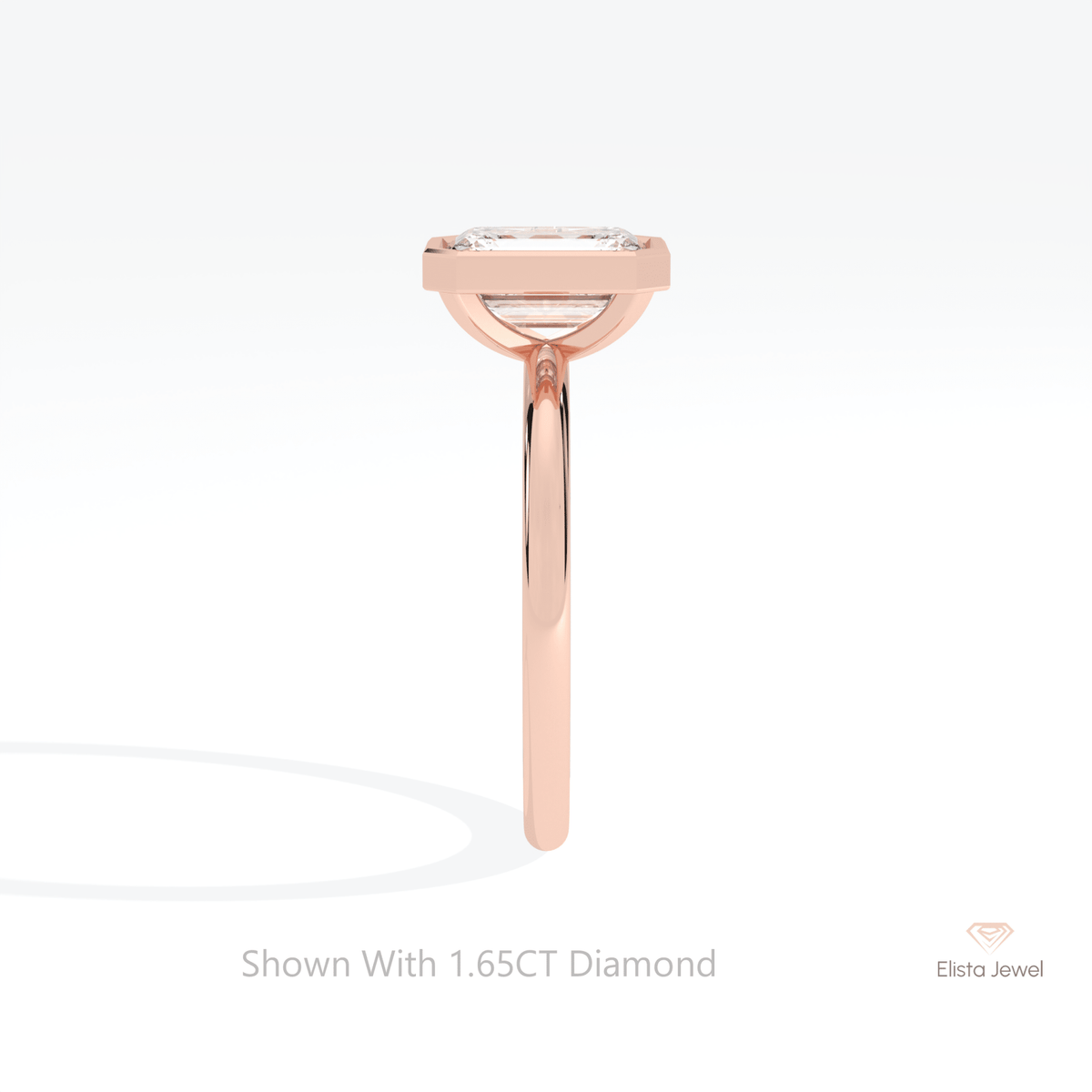 Emerald Cut Bezel Solitaire Lab Grown Diamond Ring in 14K White Gold - Top View