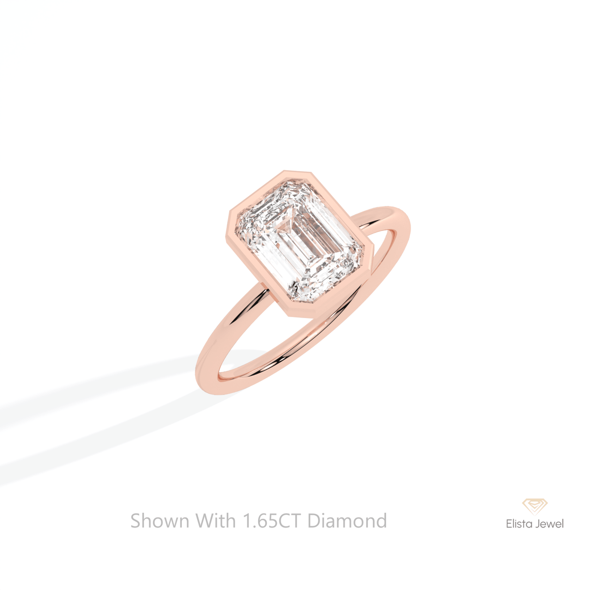 Emerald Cut Bezel Solitaire Lab Grown Diamond Ring in 10K Yellow Gold - Side View