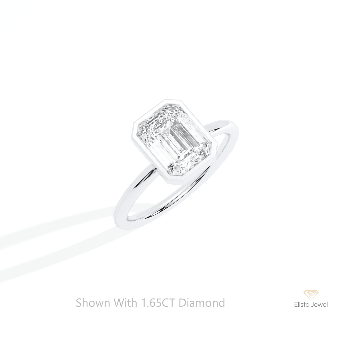 Emerald Cut Bezel Solitaire Lab Grown Diamond Ring in 14K Rose Gold - Profile View