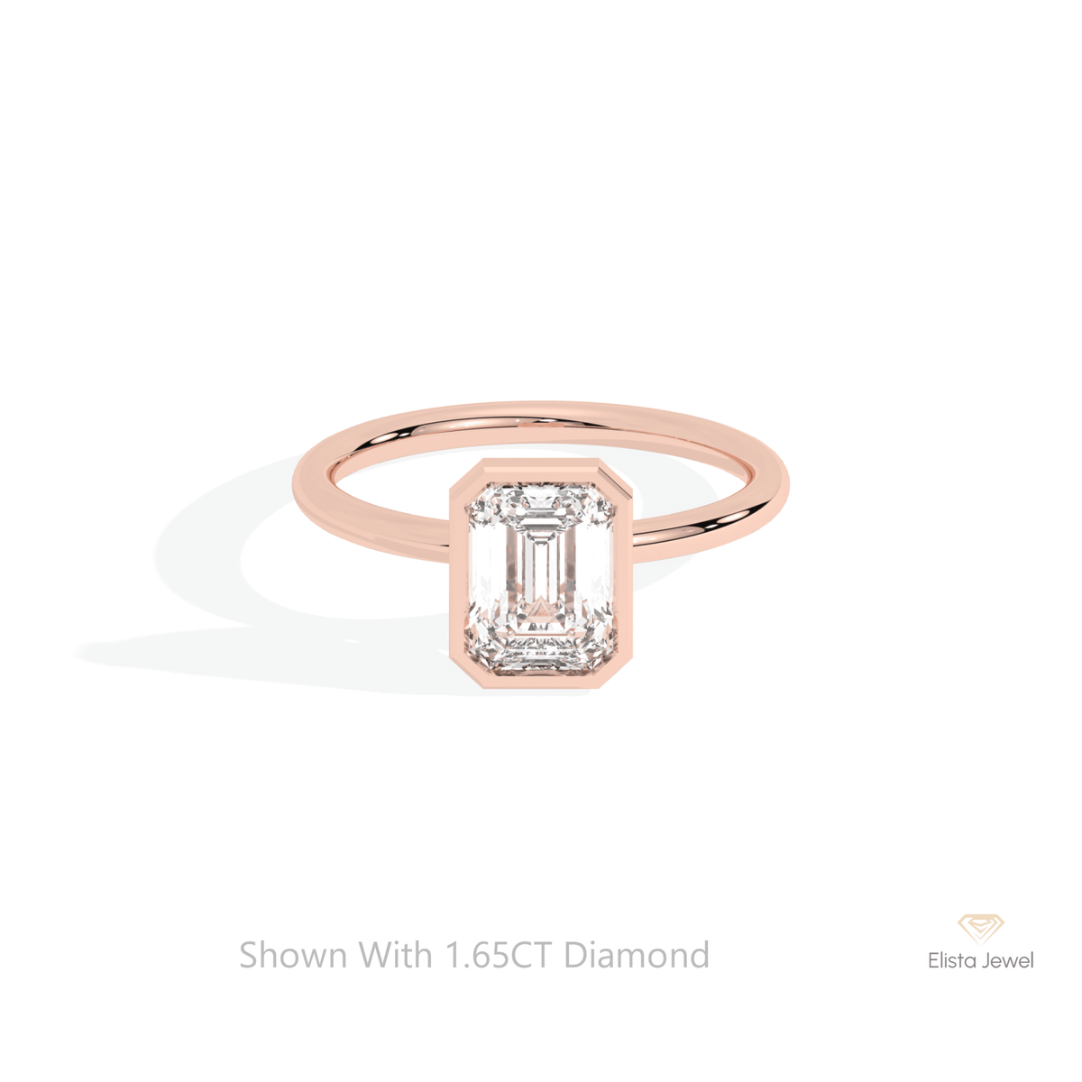 Emerald Cut Bezel Solitaire Lab Grown Diamond Ring in 10K White Gold - Front View