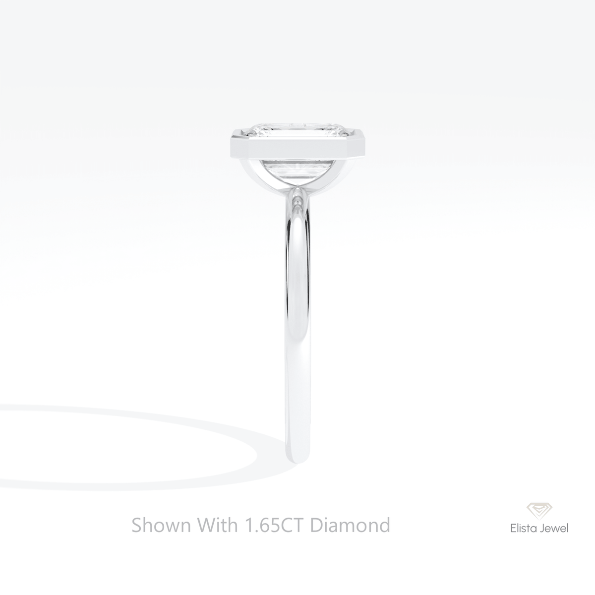 Emerald Cut Bezel Solitaire Lab Grown Diamond Ring in 18K Yellow Gold - Perspective View
