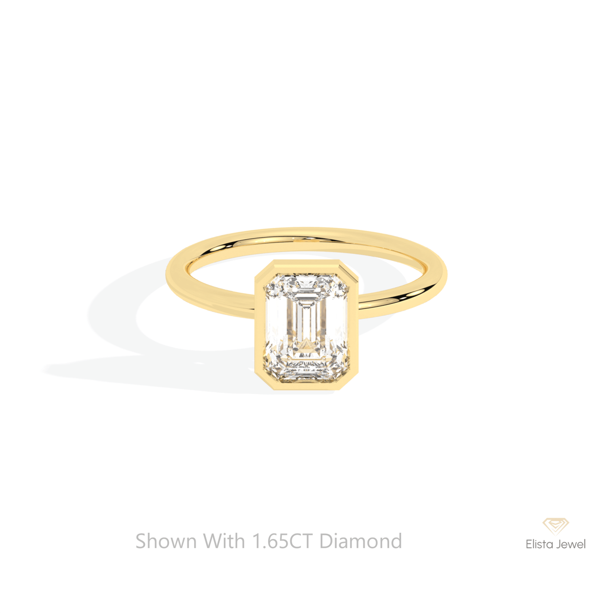 Emerald Cut Bezel Solitaire Lab Grown Diamond Ring in 18K Rose Gold - Ring on Hand View
