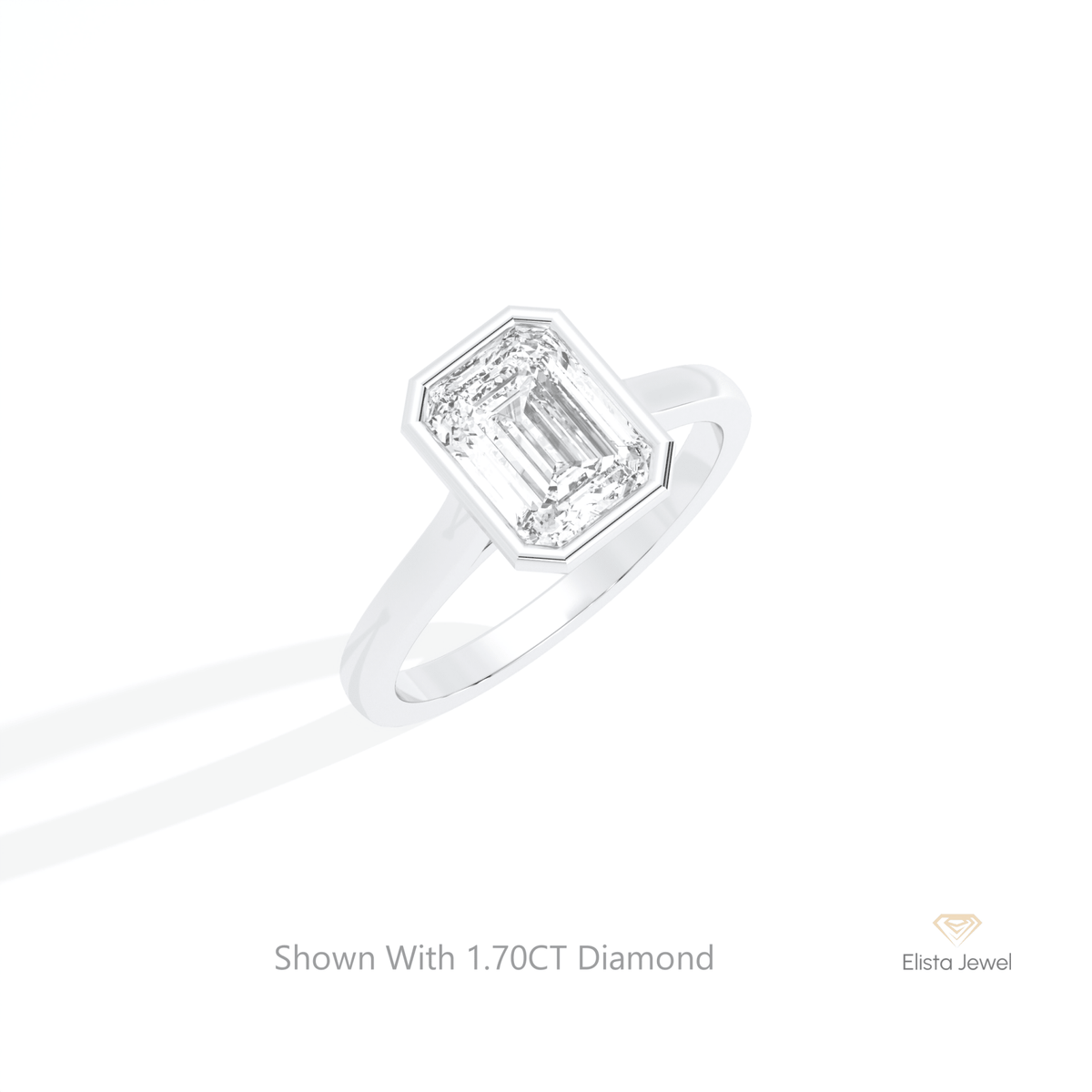 Emerald Cut Bezel Solitaire Lab Grown Diamond Ring in 14K Rose Gold - Profile View