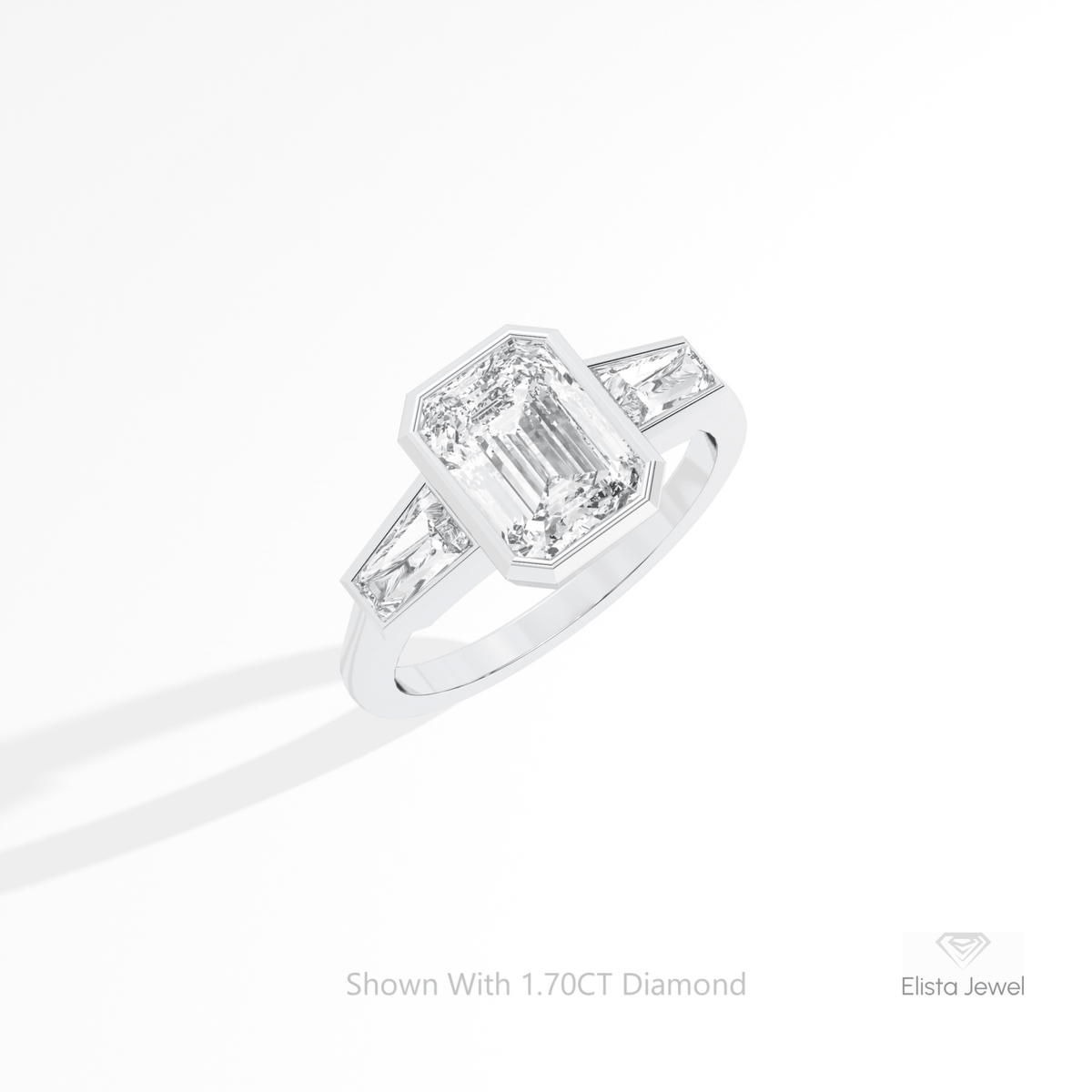 Emerald Cut Bezel Three Stone Lab Grown Diamond Ring in 14K Rose Gold - Side View