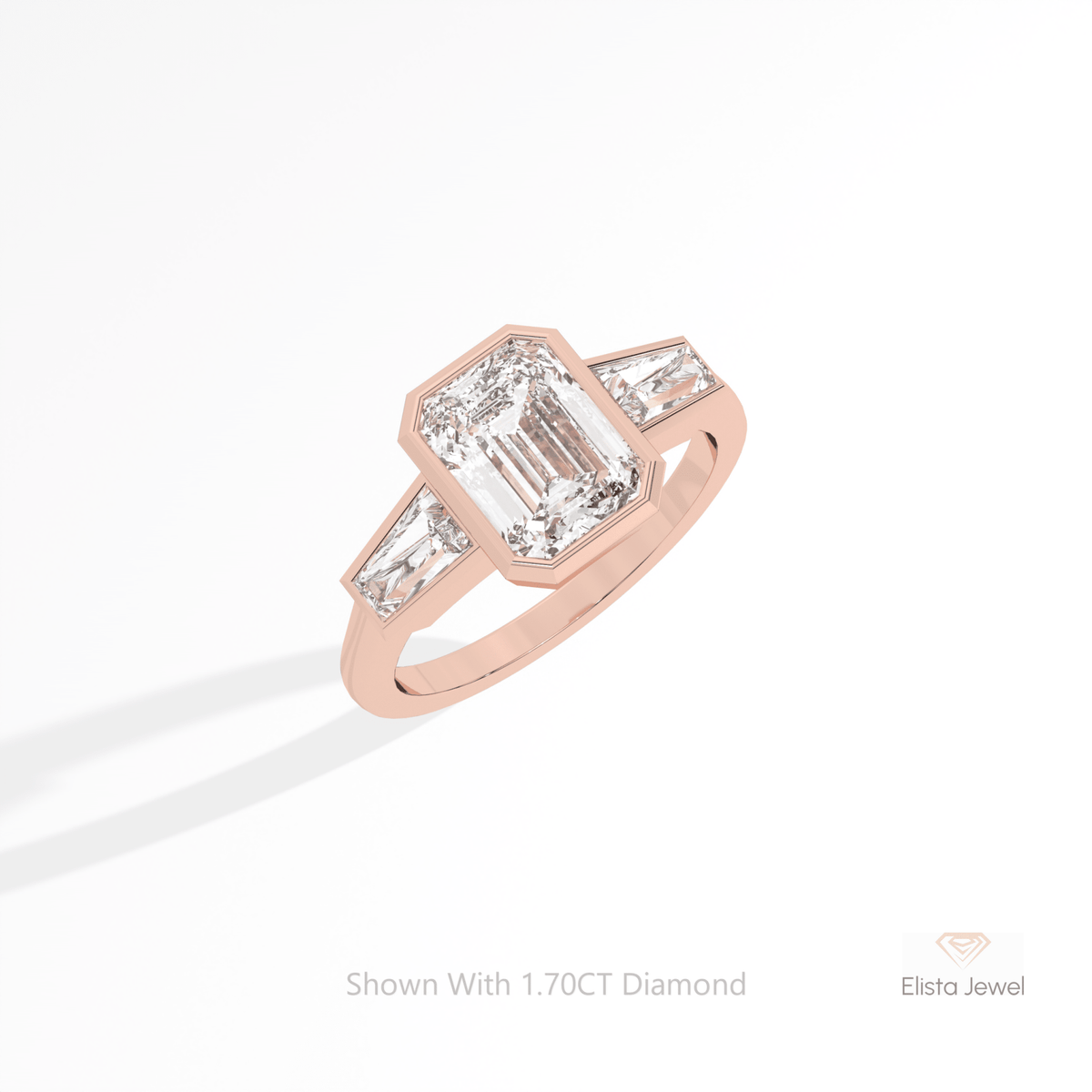 Emerald Cut Bezel Three Stone Lab Grown Diamond Ring in 18K White Gold - Lifestyle View