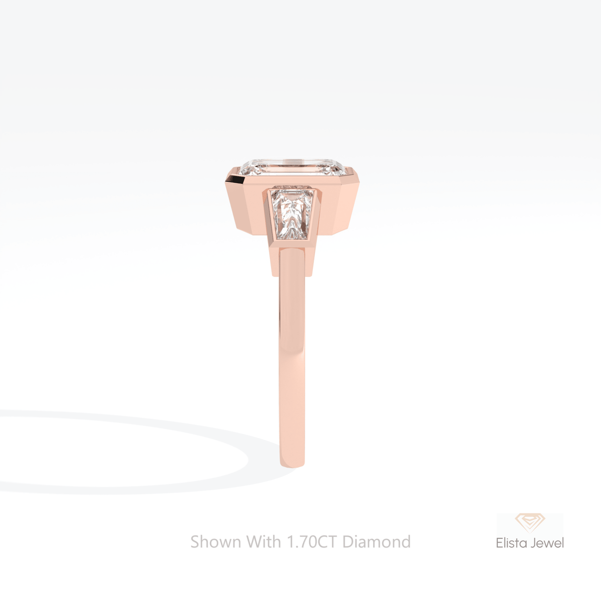 Emerald Cut Bezel Three Stone Lab Grown Diamond Ring - Additional View