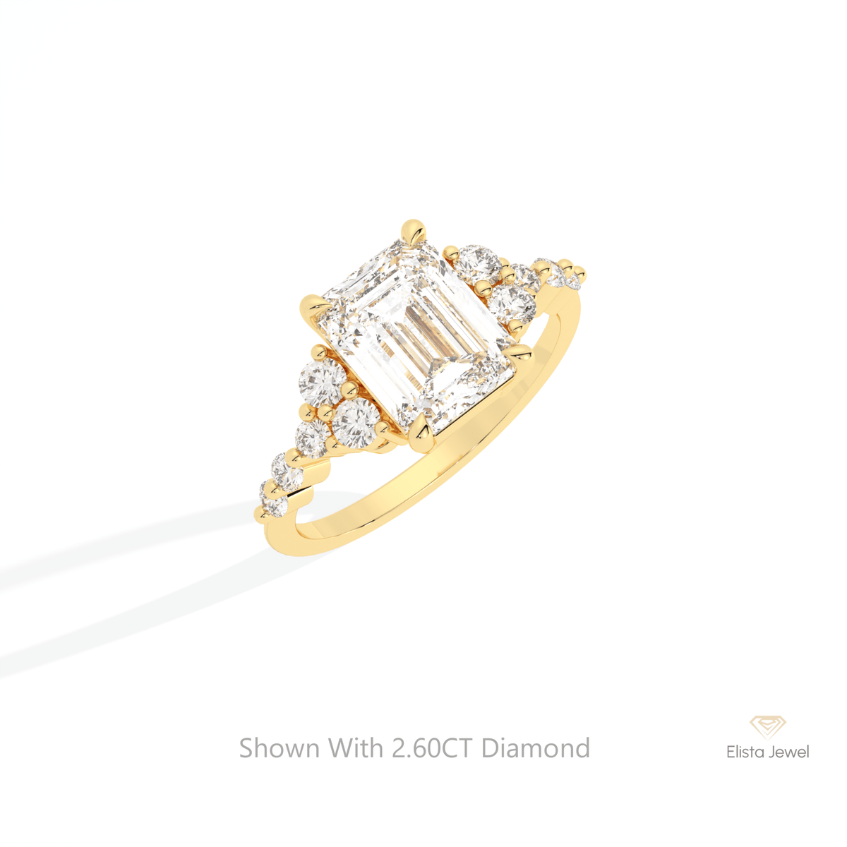 Emerald Cut Cluster Engagement Lab Grown Diamond Ring in Platinum - Lifestyle View