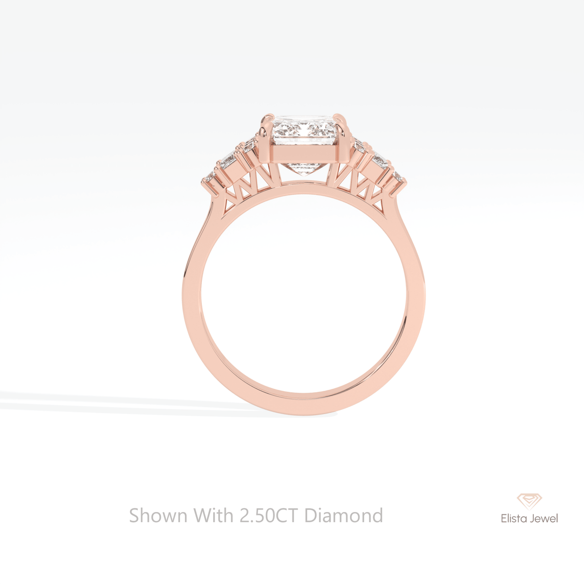 Emerald Cut Cluster Wedding Lab Grown Diamond Ring in 10K Rose Gold - Angled View