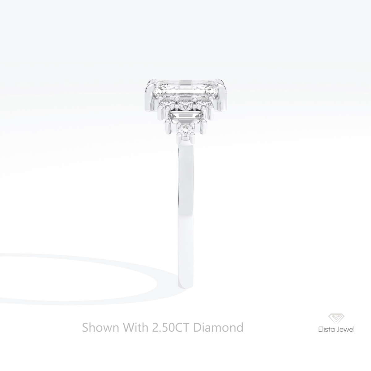 Emerald Cut Cluster Wedding Lab Grown Diamond Ring in 18K Yellow Gold - Perspective View
