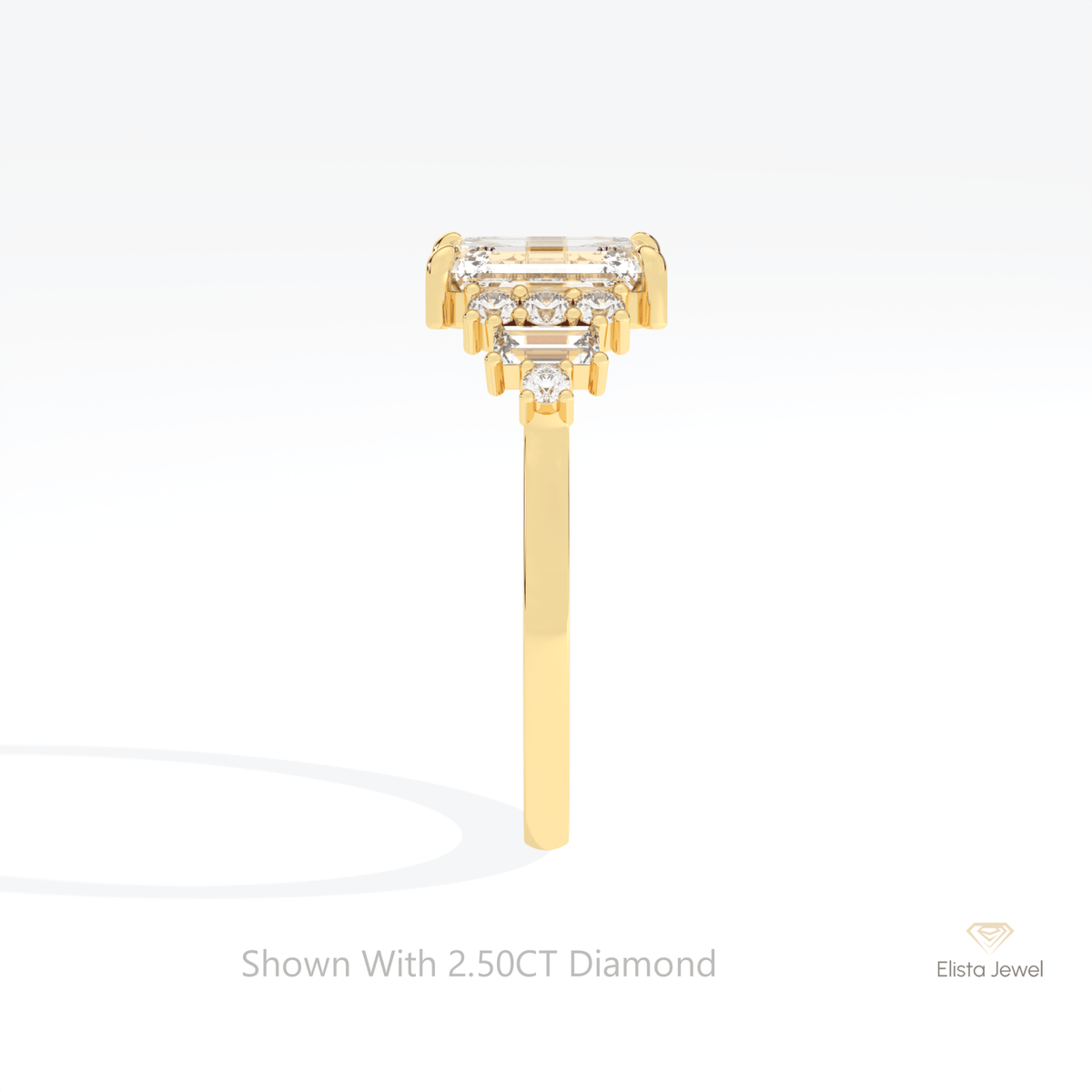 Emerald Cut Cluster Wedding Lab Grown Diamond Ring - Additional View