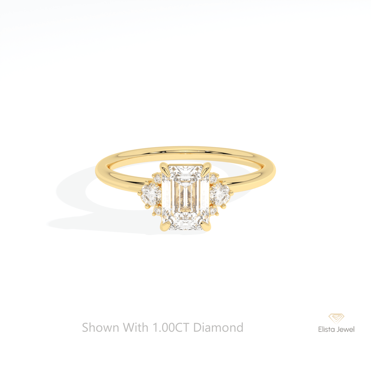 Emerald Cut Cluster Wedding Lab Grown Diamond Ring in 10K White Gold - Front View