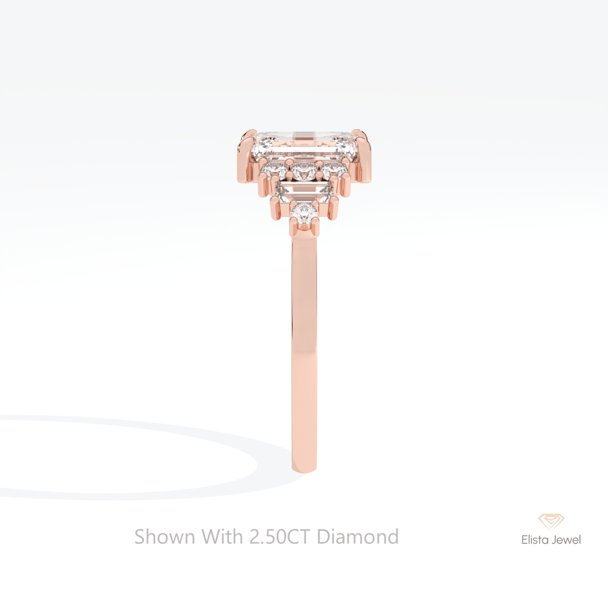 Emerald Cut Cluster Wedding Lab Grown Diamond Ring in 14K White Gold - Top View
