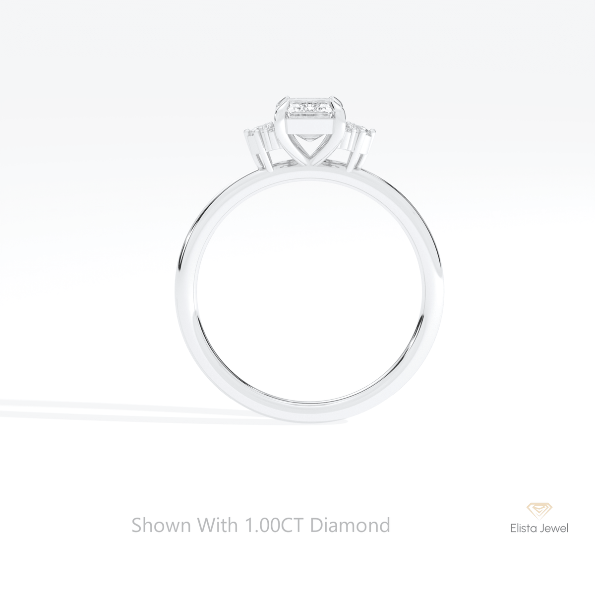 Emerald Cut Cluster Wedding Lab Grown Diamond Ring in 18K White Gold - Close-up View