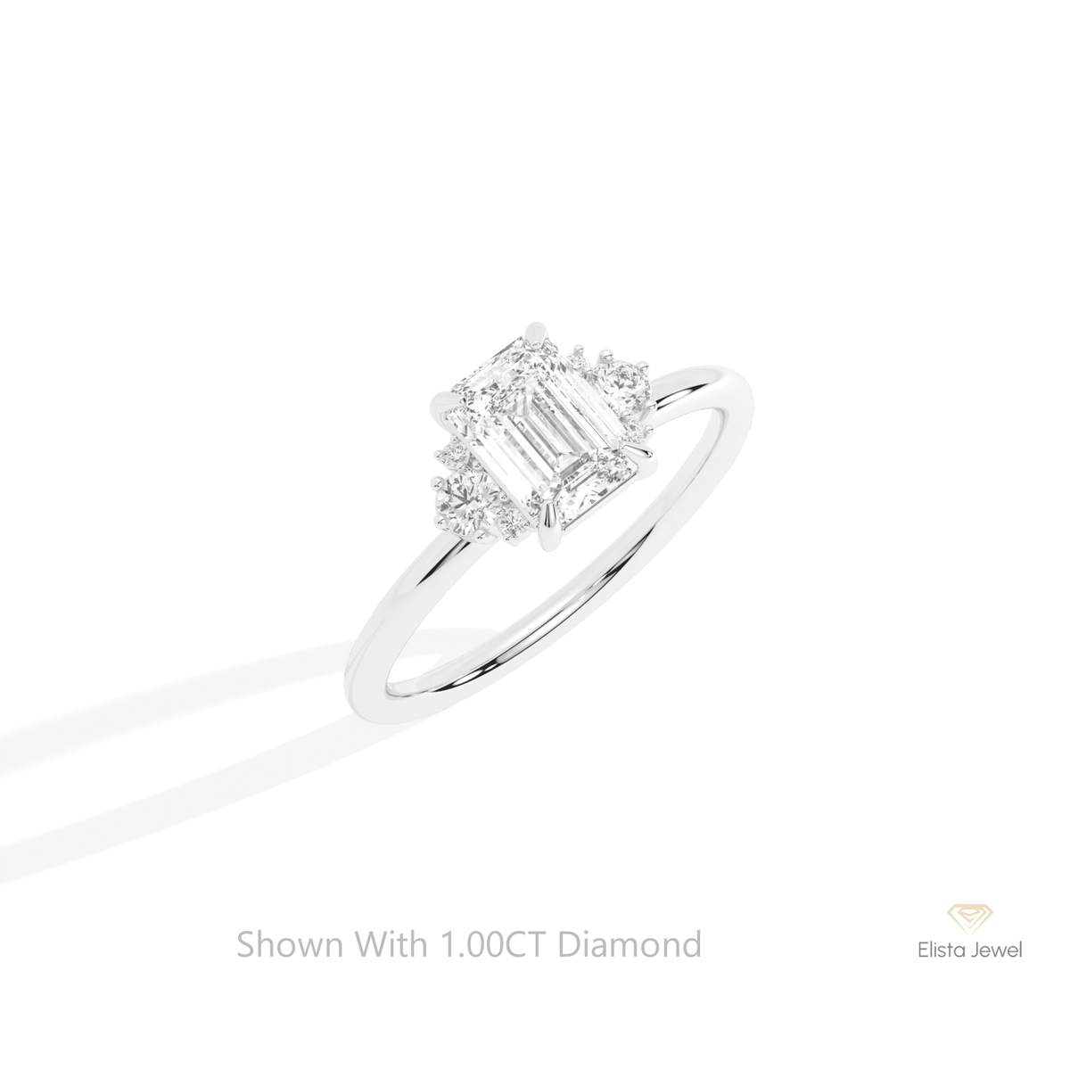 Emerald Cut Cluster Wedding Lab Grown Diamond Ring in 14K Rose Gold - Profile View