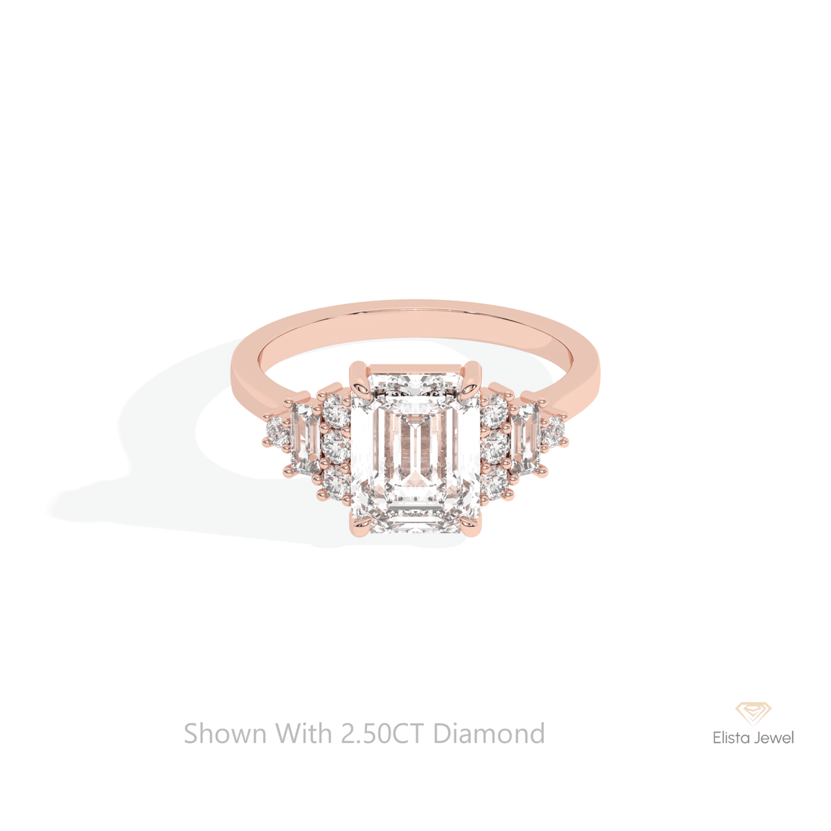 Emerald Cut Cluster Wedding Lab Grown Diamond Ring in 10K White Gold - Front View