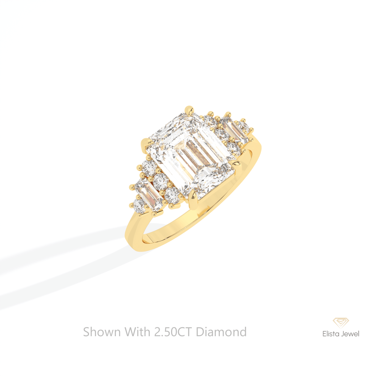 Emerald Cut Cluster Wedding Lab Grown Diamond Ring in Platinum - Lifestyle View