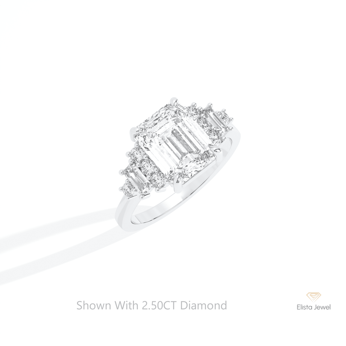 Emerald Cut Cluster Wedding Lab Grown Diamond Ring in 14K Rose Gold - Profile View