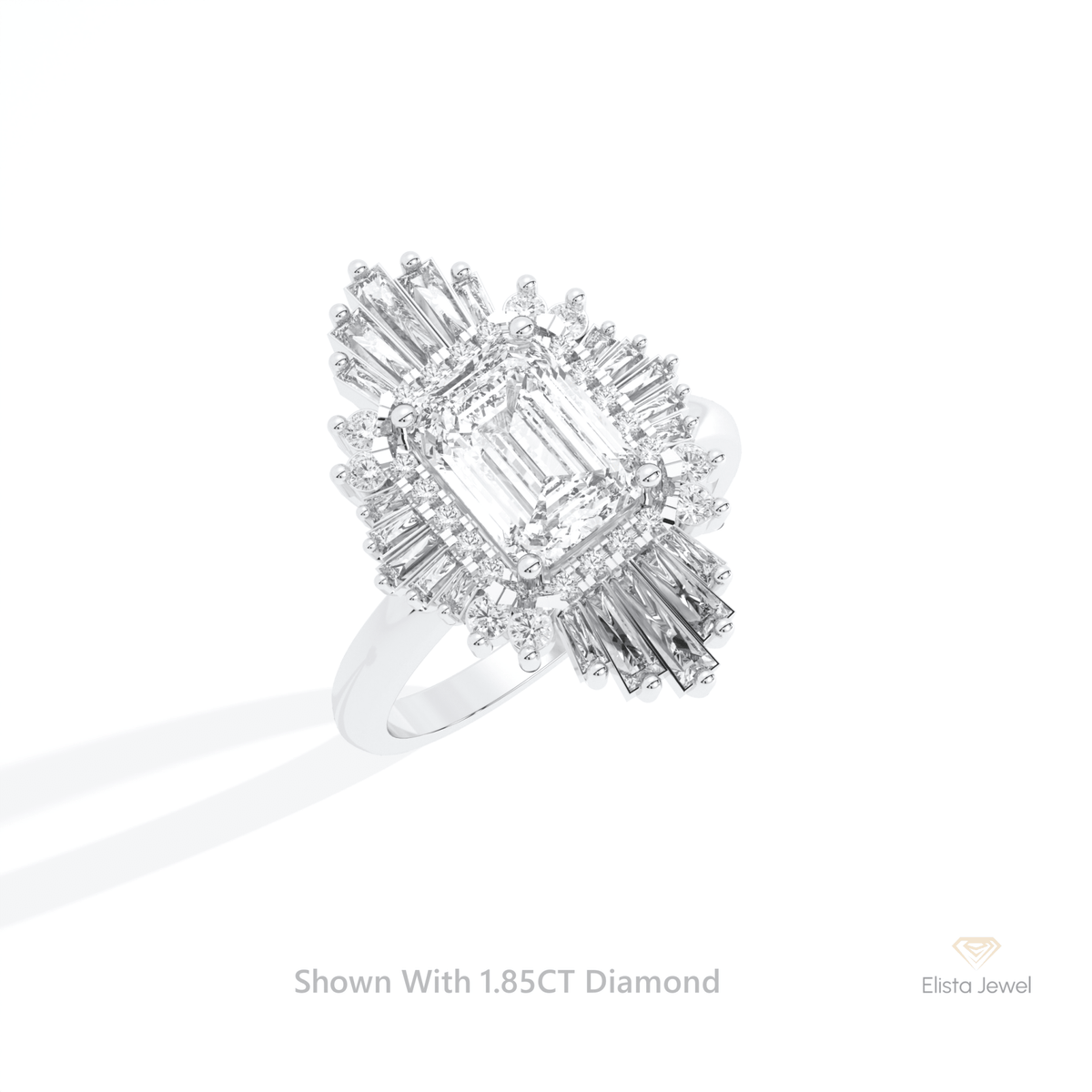 Emerald Cut Double Halo Starburst Lab Grown Diamond Ring in 14K Rose Gold - Profile View