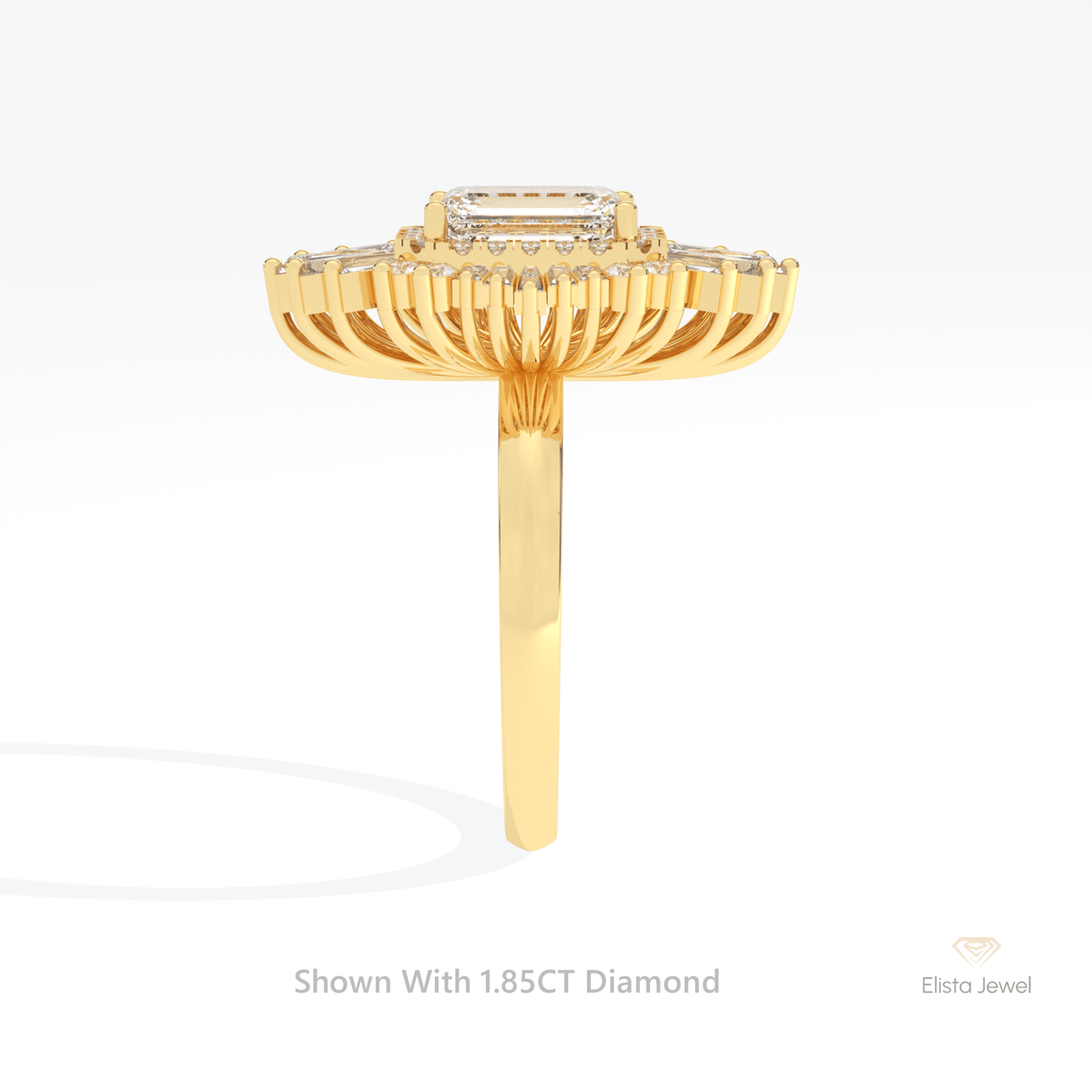 Emerald Cut Double Halo Starburst Lab Grown Diamond Ring - Additional View