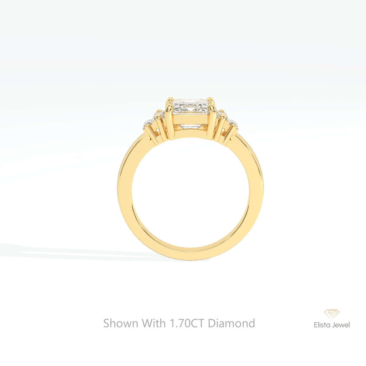 Emerald Cut Five Stone Wedding Lab Grown Diamond Ring in 10K Rose Gold - Angled View