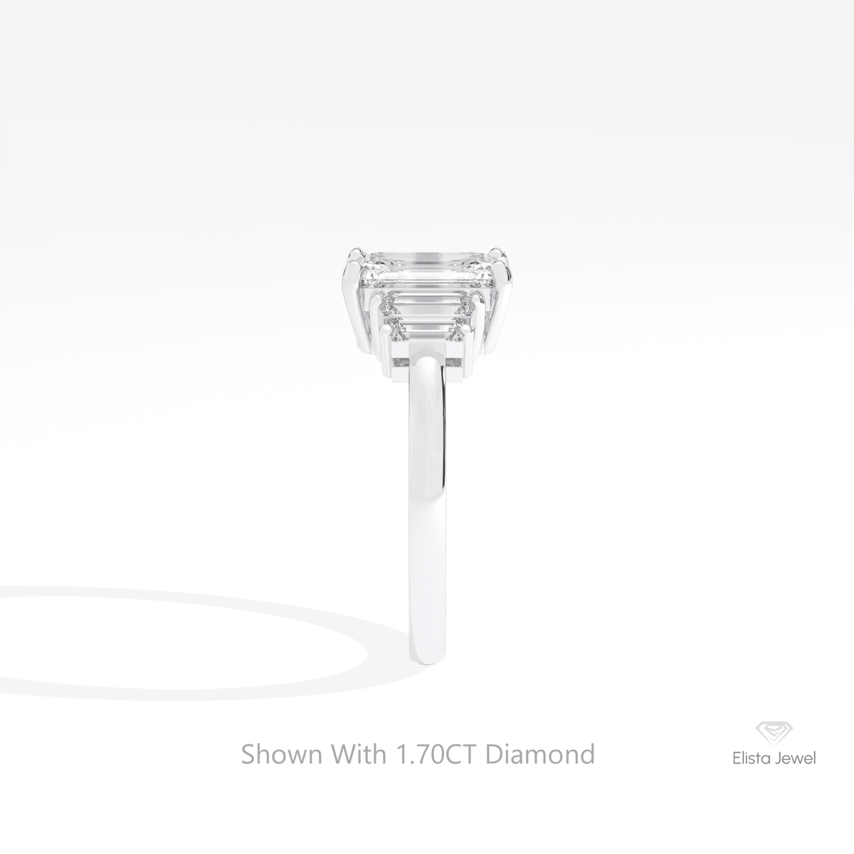 Emerald Cut Five Stone Wedding Lab Grown Diamond Ring in 18K Yellow Gold - Perspective View