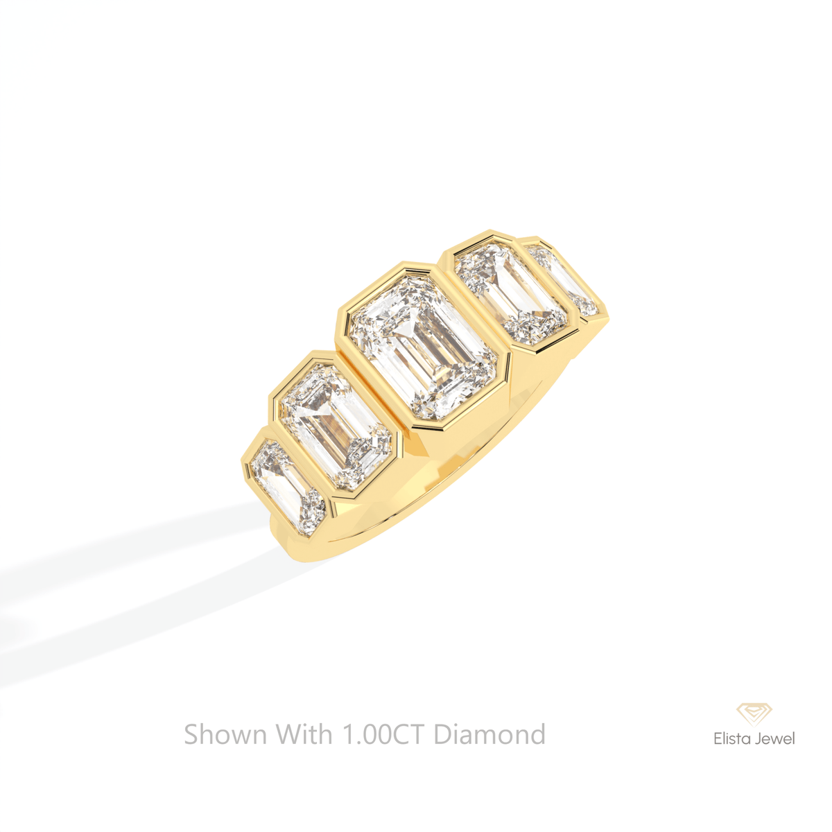 Emerald Cut Five Stone Wedding Lab Grown Diamond Ring in 14K Rose Gold - Profile View