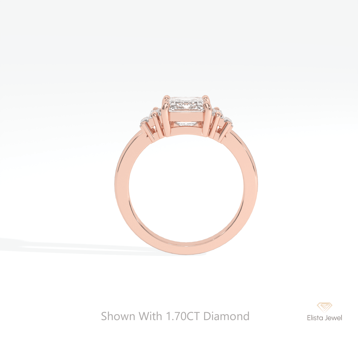 Emerald Cut Five Stone Wedding Lab Grown Diamond Ring - Alternative View