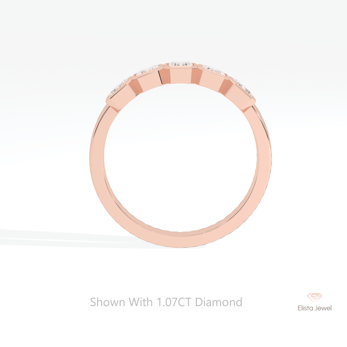 Emerald Cut Five Stone Wedding Lab Grown Diamond Ring in 10K Rose Gold - Angled View