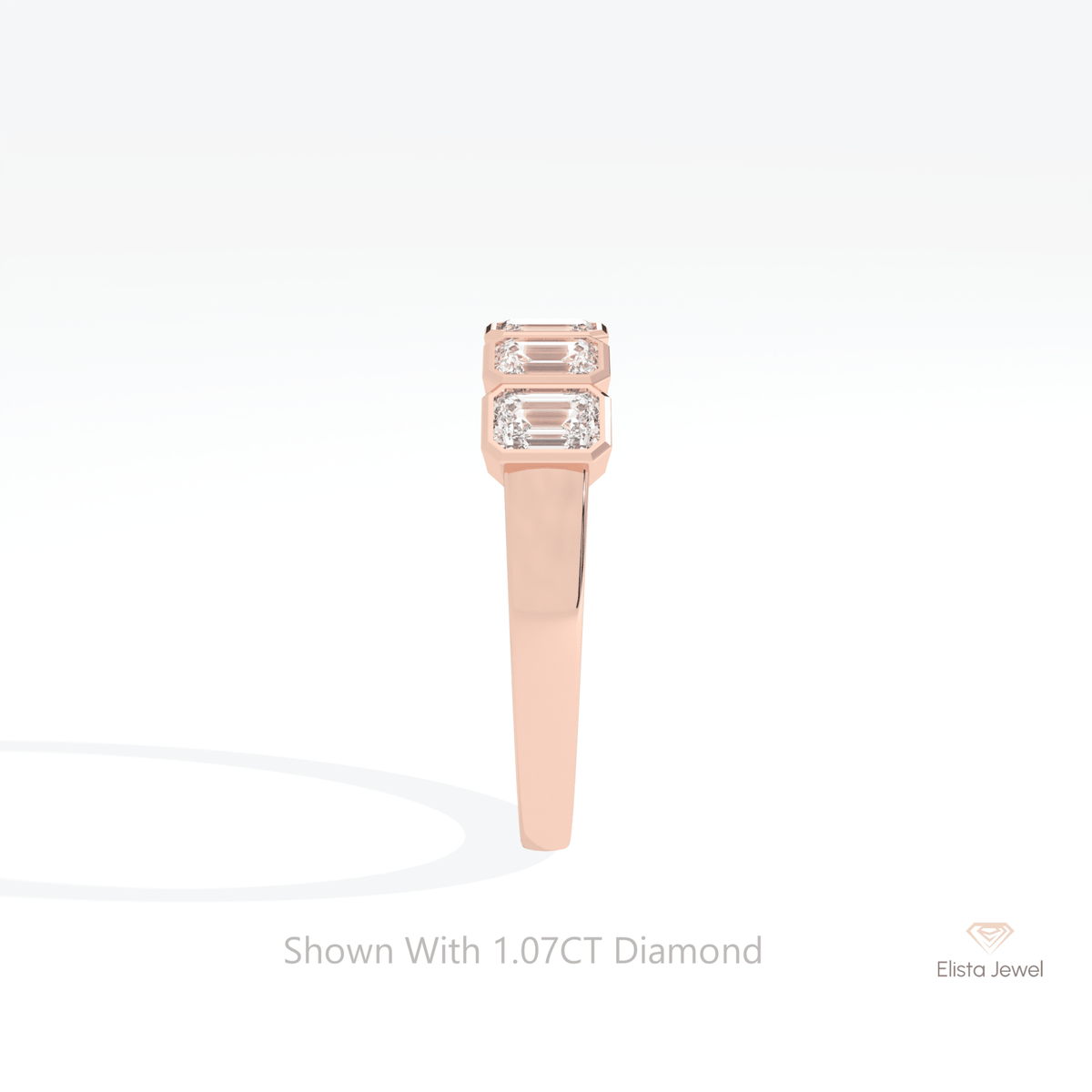 Emerald Cut Five Stone Wedding Lab Grown Diamond Ring in 14K White Gold - Top View