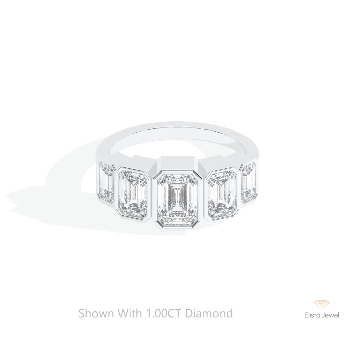 Emerald Cut Five Stone Wedding Lab Grown Diamond Ring in 10K White Gold - Front View