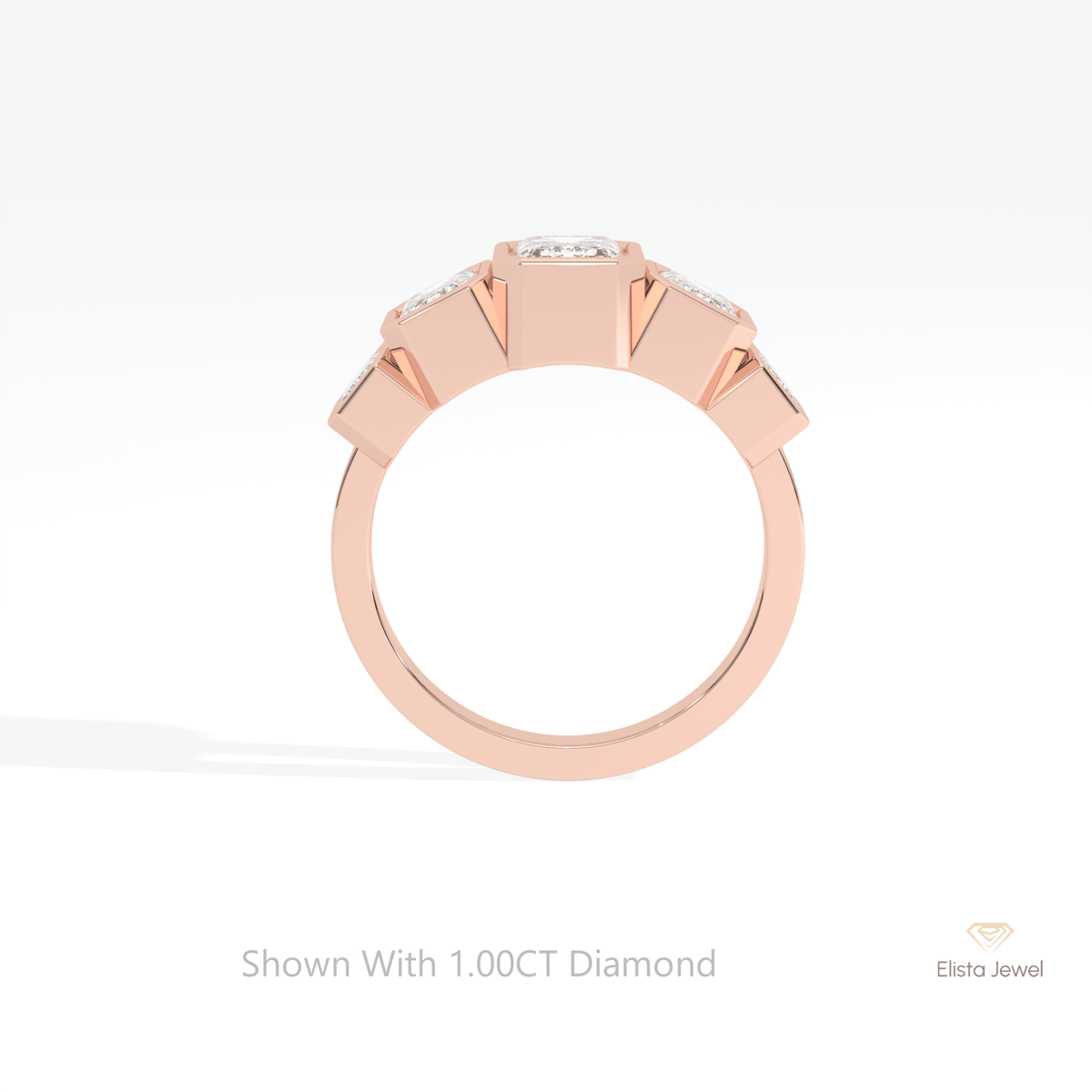 Emerald Cut Five Stone Wedding Lab Grown Diamond Ring - Alternative View