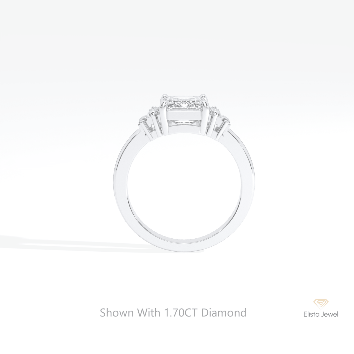 Emerald Cut Five Stone Wedding Lab Grown Diamond Ring in 18K White Gold - Close-up View