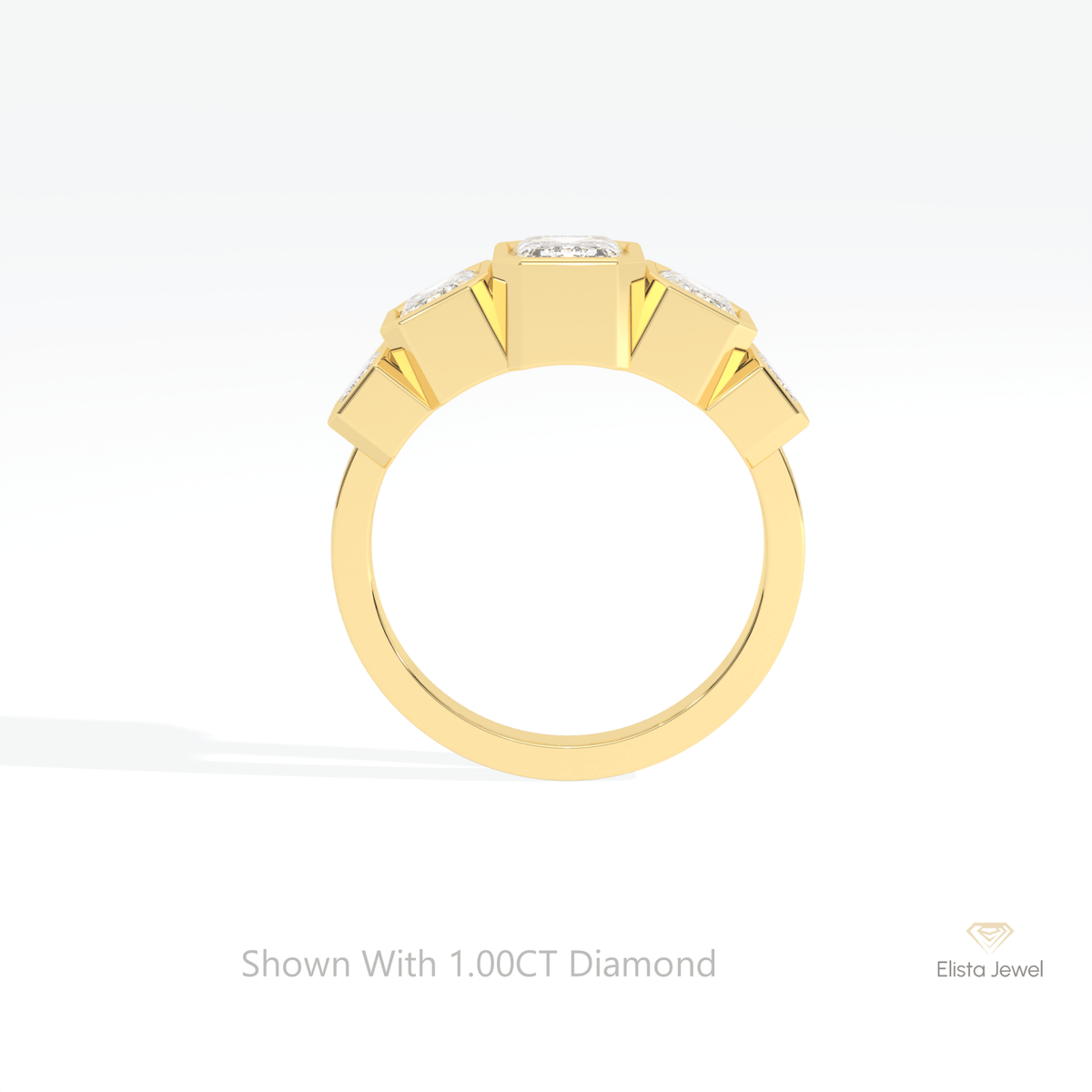 Emerald Cut Five Stone Wedding Lab Grown Diamond Ring in 18K White Gold - Close-up View