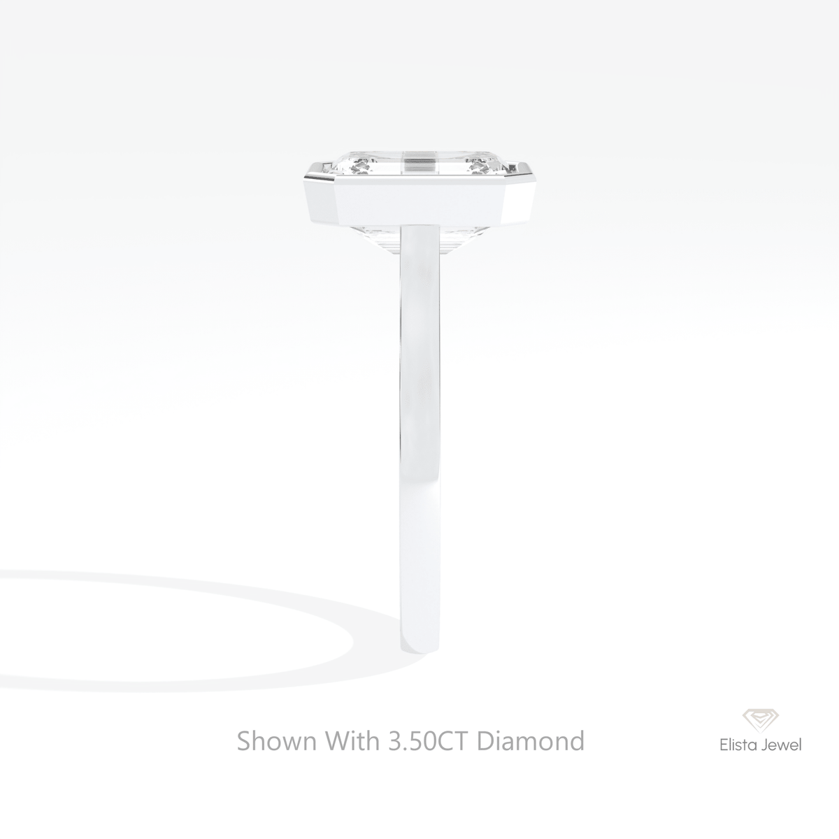 Emerald Cut Full Bezel Solitaire Lab Grown Diamond Ring in 18K Yellow Gold - Perspective View