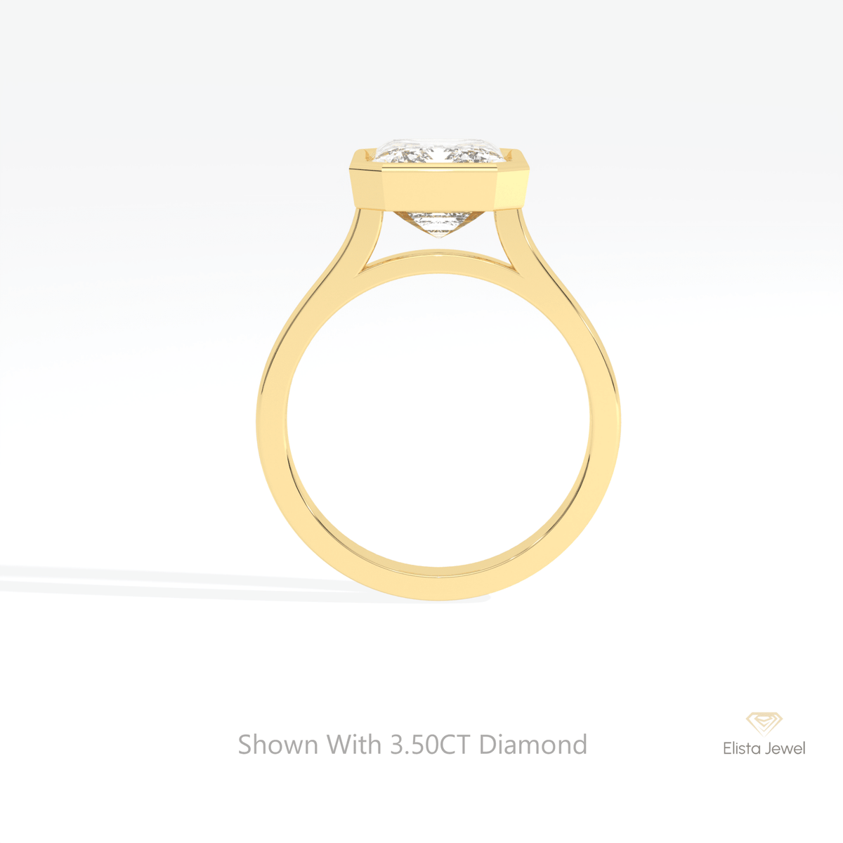 Emerald Cut Full Bezel Solitaire Lab Grown Diamond Ring in 10K Rose Gold - Angled View
